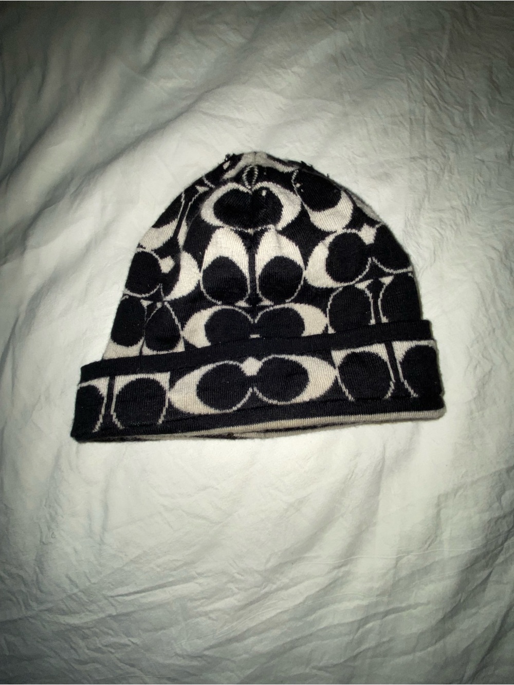 Coach Black and Cream Signature Beanie